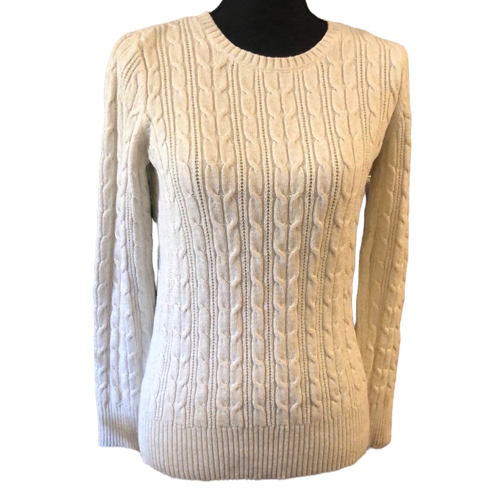 ST. JOHN’S BAY SHIMMERY CABLE KNIT SWEATER CREAM SIZE SMALL